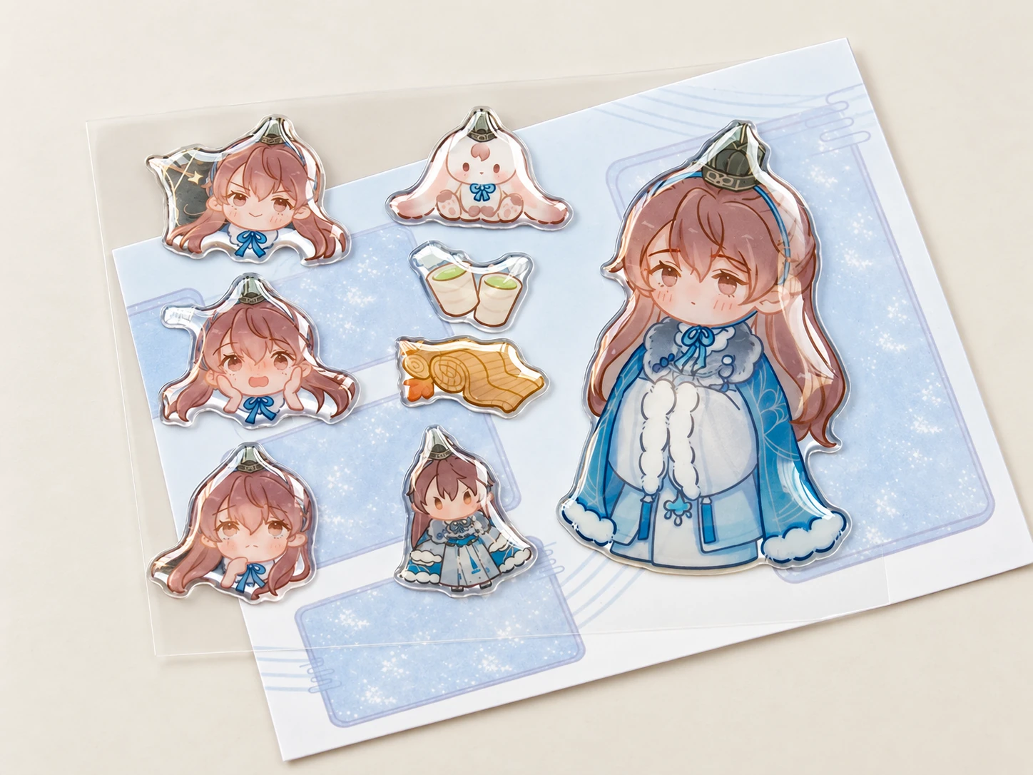 Epoxy dome sticker set with clear raised coatings over character illustrations.
