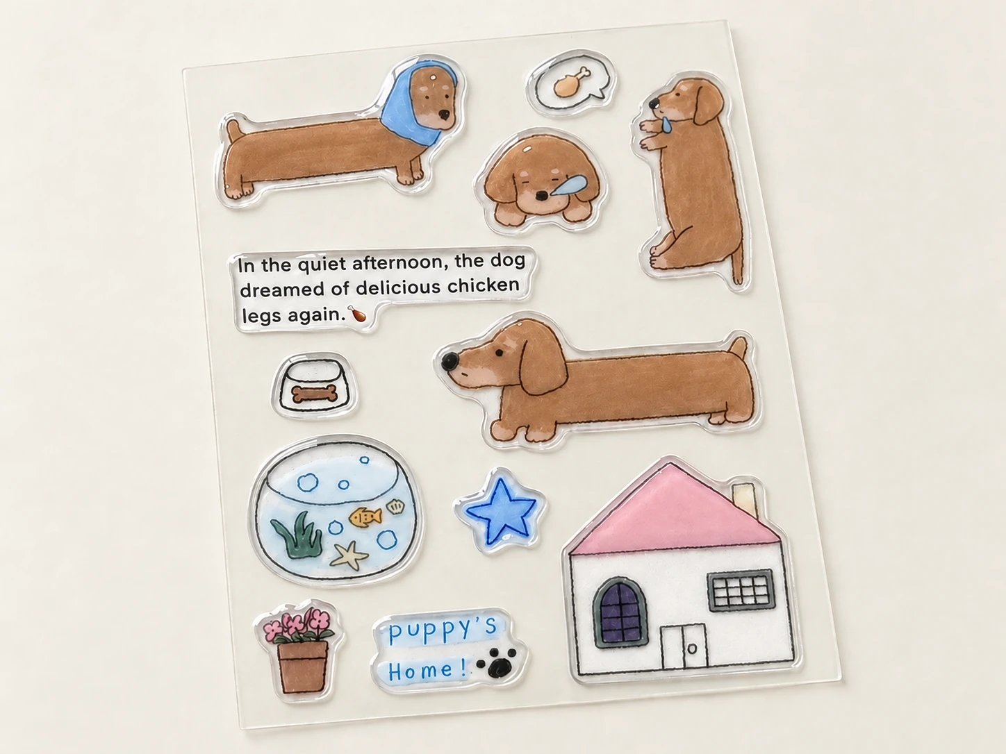 Resin epoxy dome sticker sheet with a clear glossy coating over printed designs.