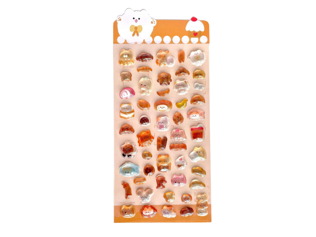 Bread and pastry bubble sticker sheet with an orange backing card