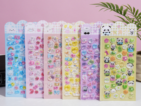 Custom 3D bubble sticker sheets with colorful animal and character designs