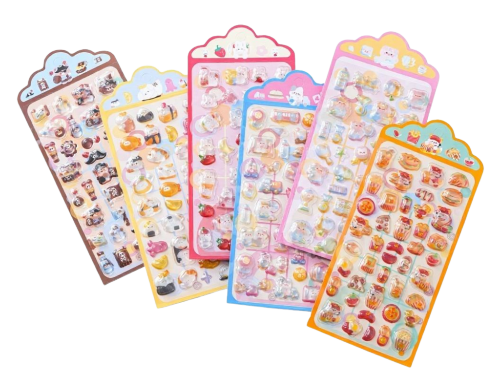 Assorted themed bubble sticker sheets with colorful backing cards