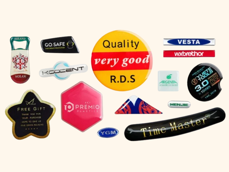 Custom domed branding labels in different shapes and finishes