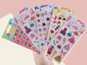 Custom foam puffy sticker sheets in clear retail bags with printed backing cards